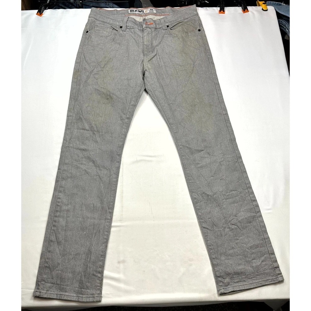 BLKWD Slim Straight Jeans Mens Size 34 Gray Denim Cotton Blend Stretch 5-Pocket